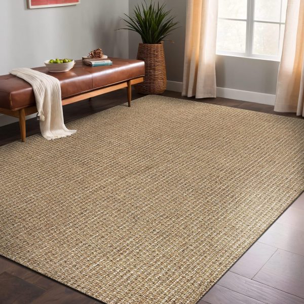 manufacturer direct easy jute rugs 9x12 natural color living room indoor outdoor area rug for farmhouse patio and kitchen rug high traffic washable easy to clean solid boho woven design outside carpet (9 x 12) trade price