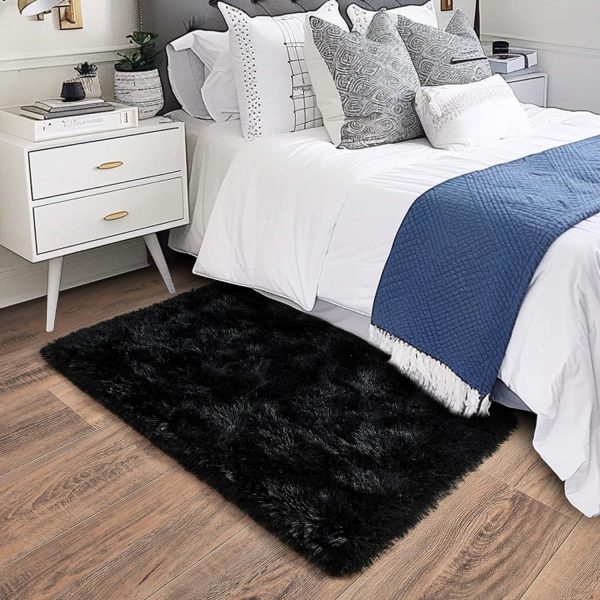 global sourcing small black area rug, 2x3 rug for bedroom shaggy throw rugs for dorm rug, soft shag carpet for kids room, plush comfy fluffy bedside rug for home decor aesthetic oem/odm services