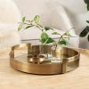 wholesale direct kate and laurel myo transitional metal round tray, 15 x 15, brass, modern glam circular decorative serving tray with handles for storage, display, and decor bulk purchase at factory prices