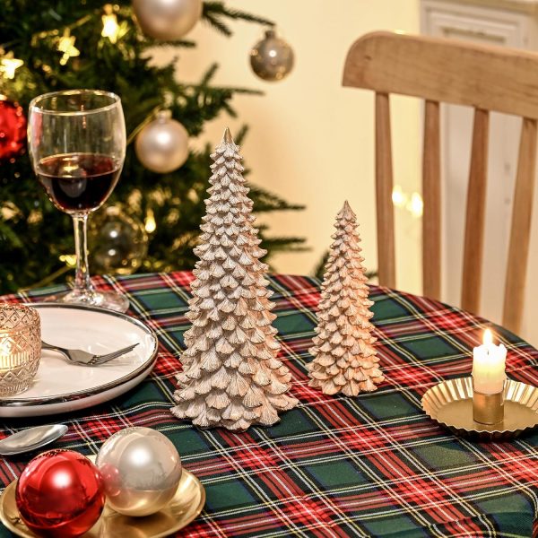 dropship from factory resin christmas tree figurines, 2pcs distressed white with gold table top christmas trees, small christmas tree figurine set, decorative xmas trees for rustic christmas decor mass production supply