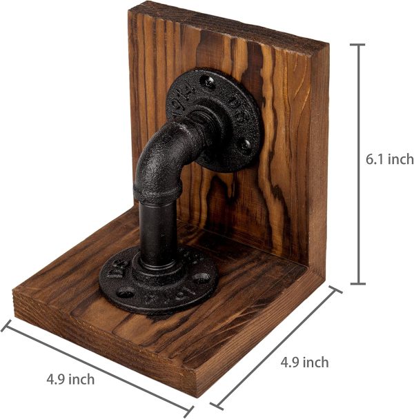 supplier direct mygift rustic brown wood bookends with realistic industrial pipe design, decorative office bookends shelf decor desk book holder l-shaped stand, 1-pair wholesale prices