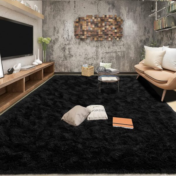global sourcing tepook super soft fluffy rug for bedroom, modern shaggy rug fuzzy kids rug for living room, plush indoor nursery home decor rug with non-slip bottom, black, 4 x 6 feet oem/odm services