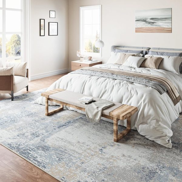 manufacturer direct 6x9 washable area rug blue cream abstract modern living room bedroom large throw rug non slip soft thin simple indoor floor carpet for dining room office entryway kitchen nursery decor trade price