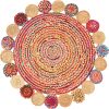 manufacturer direct 4' round handwoven jute chindi area rug - colorful boho rugs for living room - hand braided multicolor bohemian rug for farmhouse, bedroom, dining room, classroom, hallway, kitchen, office trade price