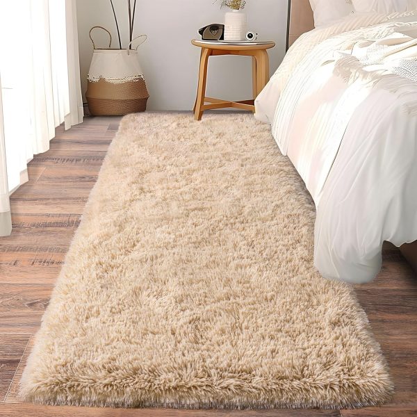 global sourcing soft runner rugs for bedroom hallways, 2x6 beige fluffy shag throw area rug non slip for bedside dorm, long shaggy furry carpet for nursery living room oem/odm services