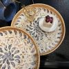 wholesale direct rattan serving tray with mother of pearl, round coffee table tray decor, round wicker tray, boho decorative tray, woven tray (lucky flower, 12 inch) bulk purchase at factory prices