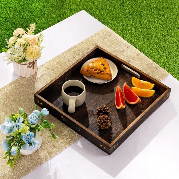 wholesale direct yangbaga serving tray with handles,13"*13"wood decorative tray for living room,modern coffee table tray,square large serving platters for home decor,ottoman,bed,kitchen,bathroom, breakfast,bar bulk purchase at factory prices