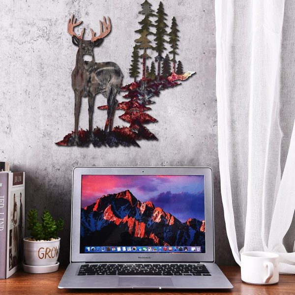factory direct moxweyeni metal deer wall art forest deer wall decor metal tree wall art metal deer decor rustic forest hunting sign for living room bedroom bathroom indoor outdoor, 11.8 x 7.9 inch(bright color) volume discount