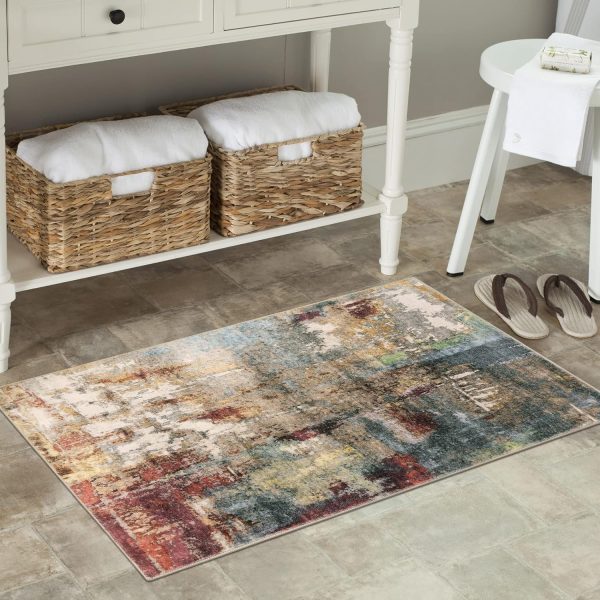 global sourcing lahome modern abstract area rug - 2x3 washable small entryway rug kitchen sink mat contemporary faux wool non-slip soft floor indoor carpet for front door kitchen bathroom pet rv,red/multi oem/odm services