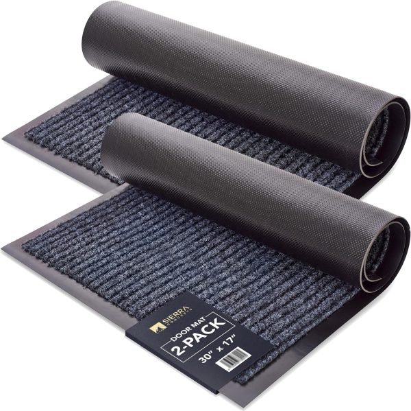global sourcing sierra concepts front door mat welcome floor mats - entryway indoor outdoor entrance doormat, patio, porch, muddy shoe, inside outside low profile, 30x17 inches, 2-pack gray oem/odm services
