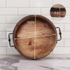 wholesale direct round coffee table tray - 13'' farmhouse wood serving tray with metal handles - round decorative tray for coffee table - round ottoman tray decor - wooden circle tray for kitchen counter bulk purchase at factory prices