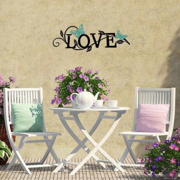 factory direct metal butterfly love sign wall decor metal love signs black word signs rustic love letter signs home metal cutout for home office living room hanging wall decorations, 14 x 5 inch volume discount