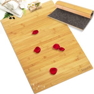 manufacturer direct serenelife bamboo bath mat floor rug - waterproof and weather resistant natural wood bathroom shower foot carpet with multi-panel strip foldable roll up non slip fabric for indoor use - slfbmt20 trade price