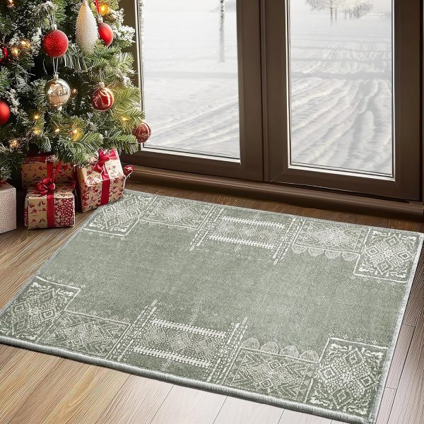 global sourcing nicetown sage green rug 2x3 rugs entryway small rug washable christmas rug thin geometric area rug with rubber backing - 2x3 boho non-slip foyer carpet for kitchen laundry bathroom bedroom, sage green oem/odm services