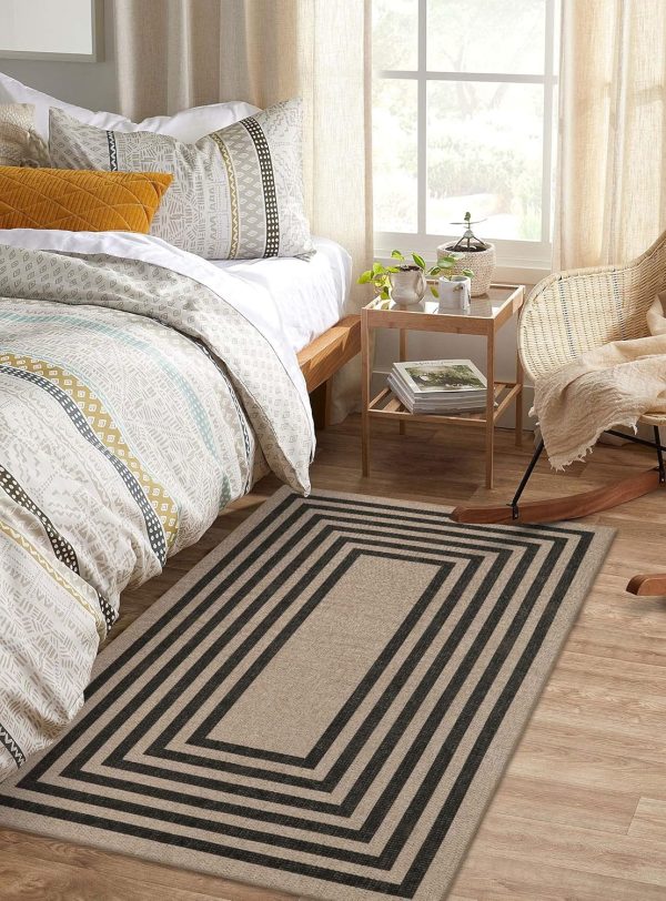 manufacturer direct lahome modern geometric easy jute rug, black 3x5 kitchen rug washable area rug for bedroom thin non slip indoor door mat, farmhouse laundry room rug contemporary carpet for office outdoor patio trade price