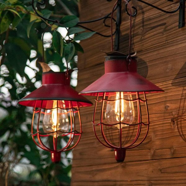 custom wholesale yakii 2 pack solar lantern hanging waterproof outdoor metal solar lamp with warm white light decorate for yard garden pathway patio porch decor (red) oem/odm services