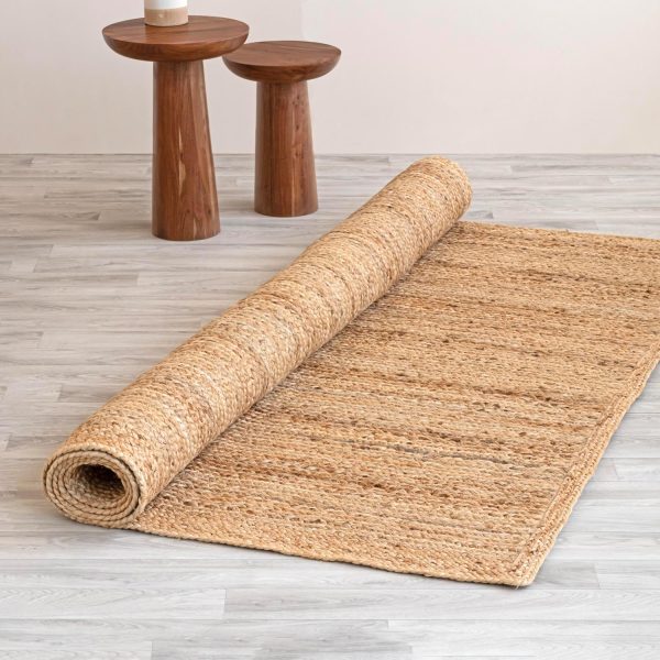 manufacturer direct homemonde handwoven 8'x10' jute area rug natural solid braided - eco friendly natural fiber - reversible farmhouse rug for living room, hallway, bedroom, dinning room, kitchen, office trade price
