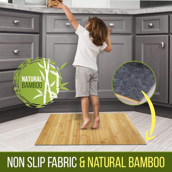 manufacturer direct serenelife bamboo bath mat floor rug - waterproof and weather resistant natural wood bathroom shower foot carpet with multi-panel strip foldable roll up non slip fabric for indoor use - slfbmt20 trade price