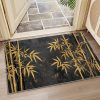 manufacturer direct bamboo rugs for living room - bamboo rug, 2x3 rug, gold bamboo leaf botanical area rug, rustic asian black door mat, washable & non slip & soft small carpet, bamboo home decor gifts trade price