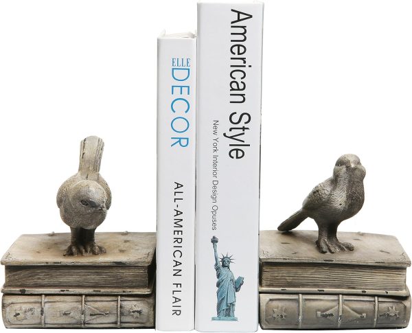 supplier direct mygift vintage white resin decorative bookends for heavy books with bird and book design, 1 pair wholesale prices