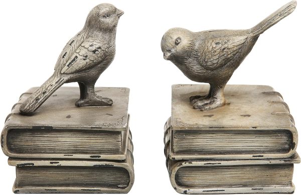 supplier direct mygift vintage white resin decorative bookends for heavy books with bird and book design, 1 pair wholesale prices