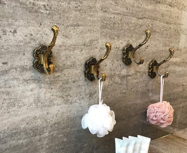 competitive pricing sdh antique brass coat hooks wall mounted -vintage style wall hooks for hanging purse, hat, keys & clothes - heavy duty bathroom hooks for towels - pack of 2 one-stop wholesale