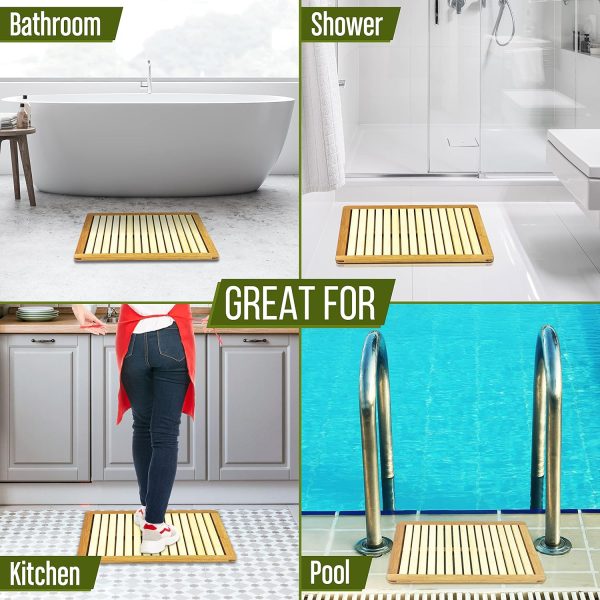 manufacturer direct serenelife heavy duty natural or shower floor foot platform rug with elevated design for water evaporation and non slip rubber feet for indoor outdoor use bamboo wood bathroom bath mat trade price