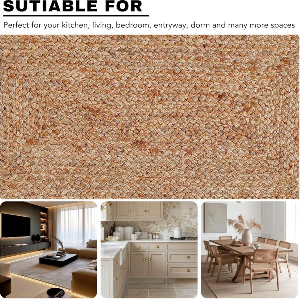 manufacturer direct jute braided natural rug 2’x3' -natural linen colour, hand woven & reversible for living room kitchen entryway rug, jute burlap braided rag rug 24x36 inch, farmhouse rag rug, rustic rug trade price