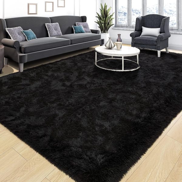 global sourcing tepook super soft fluffy rug for bedroom, modern shaggy rug fuzzy kids rug for living room, plush indoor nursery home decor rug with non-slip bottom, black, 4 x 6 feet oem/odm services
