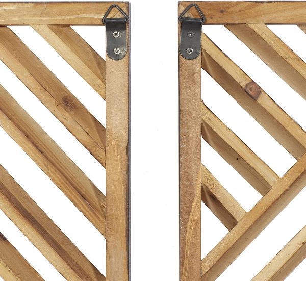 bulk purchase deco 79 wood geometric home wall decor slatted wood design wall sculpture, set of 3 wall art 12"w, 35"h, brown trade price