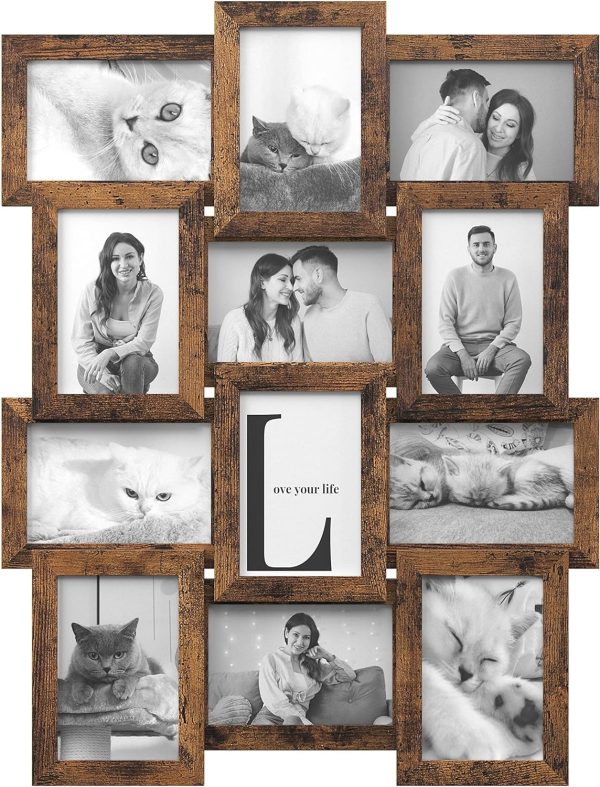 bulk purchase songmics collage picture frames, 4x6 for wall decor set of 12, multi family photo for gallery decor, hanging display, assembly required, rustic brown trade price