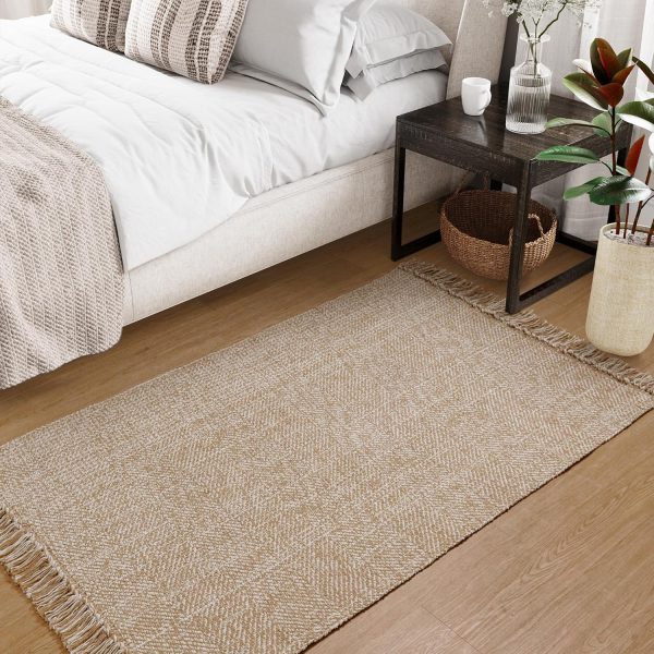 manufacturer direct collive washable area rug 3' x 5', modern woven kitchen rugs, tan/cream braided cotton rug indoor door mat throw carpet for entryway living room nursery mudroom laundry room trade price