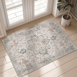 global sourcing genimo area rug 2x3 doormat, machine washable low pile rugs, small retro chenille entryway mat for entrance, hallway, kitchen and corridor, light taupe brown oem/odm services
