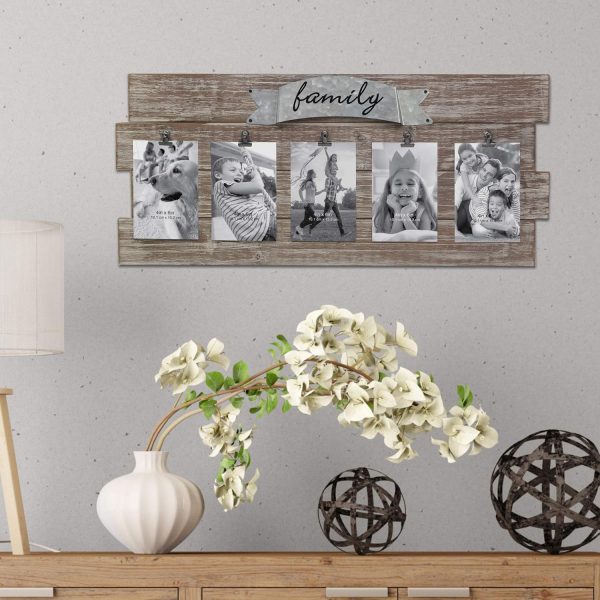 bulk purchase stonebriar rustic wood collage picture frame with clips and metal detail brown 26" x 11" trade price
