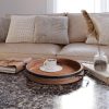 wholesale direct round coffee table tray - 13'' farmhouse wood serving tray with metal handles - round decorative tray for coffee table - round ottoman tray decor - wooden circle tray for kitchen counter bulk purchase at factory prices