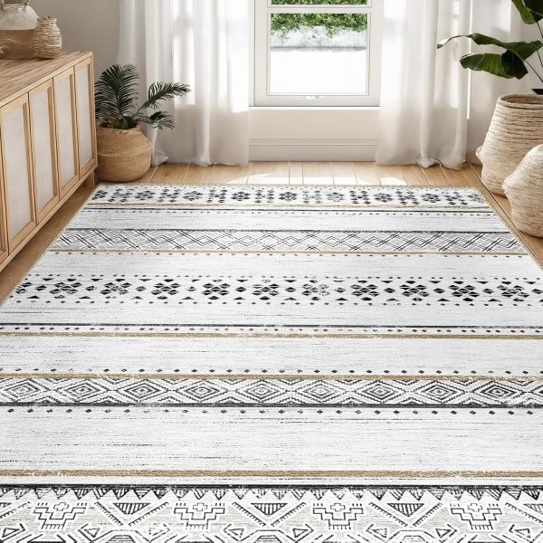 manufacturer direct bestsweetie 8x10 area rug for living room washable rug moroccan farmhouse neutral geometric soft low pile non-slip water repellent rug for dining room bedroom black/brown/navy trade price