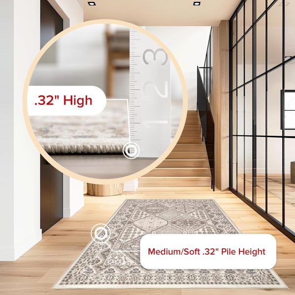 global sourcing nuloom 3x5 becca traditional tiled area rug, beige, faded transitional design, stain resistant, for bedroom, dining room, living room, hallway, office, kitchen, entryway oem/odm services