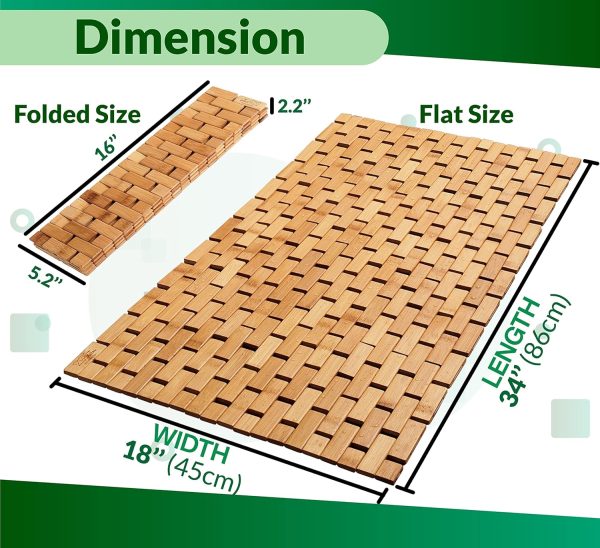 manufacturer direct zpirates natural bamboo wood bath mat - large, [34x18 inches lxw] foldable bathmat, accessories and decor for bathroom, sauna, spa, tub, or door area - multi-purpose home essentials trade price