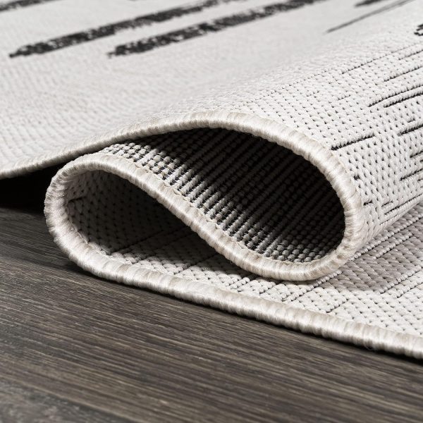 manufacturer direct jonathan y smb124d-5 zolak berber stripe geometric indoor outdoor area rug bohemian contemporary easy cleaning bedroom kitchen backyard patio non shedding, 5 x 8, ivory/black trade price