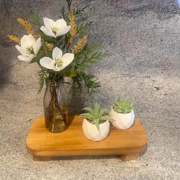 wholesale direct farmhouse wood tray rustic wooden pedestal 12 * 5.5 * 2 inches decorative wood riser for farmhouse kitchen counter bathroom room decor (brown) bulk purchase at factory prices