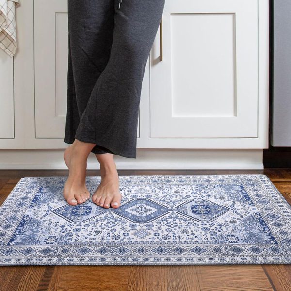 global sourcing area rug non-slip 2'x3' blue printed mini throw rugs washable low-pile entryway rug doormat for indoor front entrance kitchen bathroom bedroom living room nursery oem/odm services