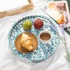 wholesale direct claynix serving tray 12.5 inch, lacquer mother of pearl inlay mosaic tray, round wooden marble tray with handles trays for tea, breakfast (leaf style) bulk purchase at factory prices