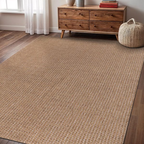 manufacturer direct easy jute rug 5x7, indoor outdoor natural color farmhouse area rugs for living room, kitchen rug high traffic area, washable easy to clean solid boho woven design outside carpet trade price