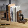 supplier direct mygift rustic brown wood bookends with realistic industrial pipe design, decorative office bookends shelf decor desk book holder l-shaped stand, 1-pair wholesale prices