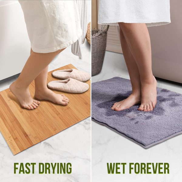 manufacturer direct serenelife bamboo bath mat floor rug - waterproof and weather resistant natural wood bathroom shower foot carpet with multi-panel strip foldable roll up non slip fabric for indoor use - slfbmt20 trade price