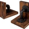 supplier direct mygift rustic brown wood bookends with realistic industrial pipe design, decorative office bookends shelf decor desk book holder l-shaped stand, 1-pair wholesale prices
