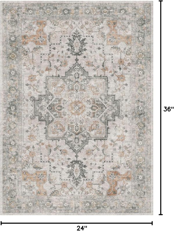 global sourcing genimo area rug 2x3 doormat, machine washable low pile rugs, small retro chenille entryway mat for entrance, hallway, kitchen and corridor, light taupe brown oem/odm services