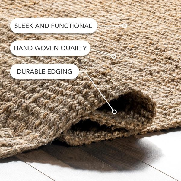 manufacturer direct nuloom 3x5 daniela jute tassel hand woven area rug, natural, solid chunky farmhouse design, natural fiber, for bedroom, dining room, living room, hallway, office, entryway trade price