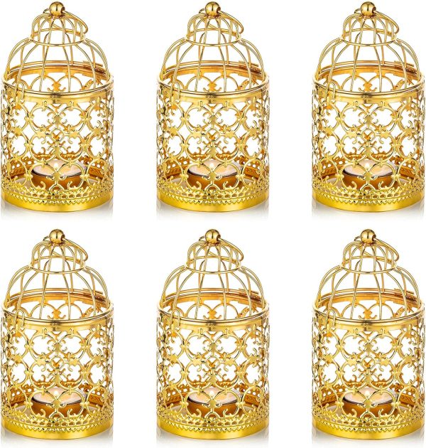 custom wholesale 6 pcs small metal tealight hanging birdcage lantern, vintage decorative centerpieces of wedding, party, gold oem/odm services