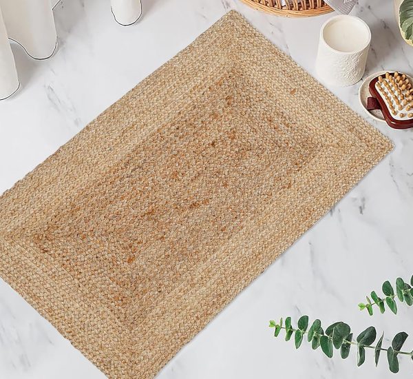 manufacturer direct jute braided natural rug 2’x3' -natural linen colour, hand woven & reversible for living room kitchen entryway rug, jute burlap braided rag rug 24x36 inch, farmhouse rag rug, rustic rug trade price